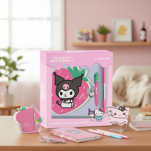 Paquete de Cuaderno de Diario con Diseño de Fresas de Hello Kitty y Kuromi + Bolígrafo de 6 Colores, Rosa - Product Image 3
