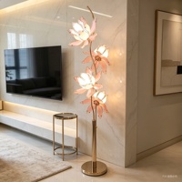 Lampe sur pied Lotus unique finition or avec 4 abat-jour en verre rose pour salon, chambre à coucher, décoration artistique de la maison