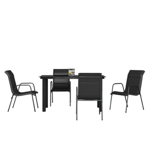 Set da Pranzo da Giardino in Acciaio Verniciato a Polvere Nera, 4 Posti, Arredamento Esterno Contemporaneo dal Design Durevole - Product Image 1