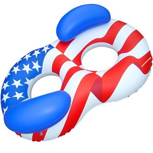 Double Ring Pool Float Americana Design for Adults Teens Durable Vinyl Lounger Easy <b>Inflate</b> Pool Lake Beach - Product Image 1