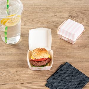 Emballage alimentaire commercial personnalisé en kraft biodégradable pour hamburger à emporter, demi-<span class=keywords><strong>UFO</strong></span>, 6 pouces, boîte à hamburger miniature noire personnalisée - Product Image 5