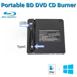 ไดร์ฟบลูเรย์ภายนอกแบบ USB 3.0รองรับ CD DVD UHD Bluray 4K แผ่นภาพยนตร์เครื่องเขียนแผ่น Blu-ray สำหรับแล็ปท็อปคอมพิวเตอร์