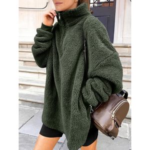 FOXA Sweat à capuche zippé en polaire Sherpa pour femme, pull doux et confortable à épaules tombantes, haut tendance pour l'automne - Product Image 6