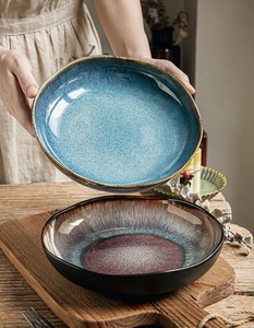 Piatti da Zuppa da 9 Pollici in Porcellana Smaltata <span class=keywords><strong>Blu</strong></span> e Viola, Design Rustico Japandi Personalizzato, Fatti a Mano, per Feste - Product Image 4