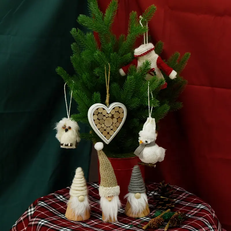 Деревянная и шерстяная рождественская подвеска Украшение Рождественская елка украшение шерстяная кукла