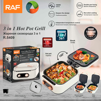 Plaque de cuisson électrique sans fumée 3-en-1 antiadhésive pour fondue et grill, idéale pour l'intérieur RAF