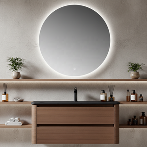Modern Bathroom Vanity Set: Plywood Sink Cabinet & Round Smart Mirror, Ideal for Hotels and Apartments - Product Image 3