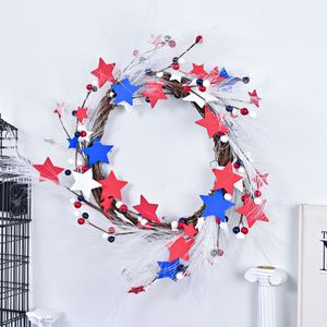 <b>Cross</b>-border Classic <b>Red</b> White Blue Star Berry Wreath 45cm Handmade Patriotic Silk Screen Printed Hanging Decoration - Product Image 3