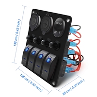 Panel de interruptores basculantes marinos de 4 posiciones, impermeable, con encendedor de coche, toma USB tipo C, voltímetro LED y disyuntores para embarcaciones