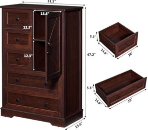 <span class=keywords><strong>Commode</strong></span> de chambre style farmhouse, haute, avec rangements, finition cerisier foncé, construction <span class=keywords><strong>en</strong></span> panneaux de particules - Product Image 6