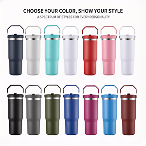 Nuevo Diseño 2026, Vaso de Viaje Personalizado de 20oz/30oz con Pajita, Vaso Aislado al Vacío de Acero Inoxidable con Asa Portátil - Product Image 1