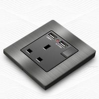 Interrupteurs muraux universels en alliage d'aluminium gris brossé Uk Malta Prises avec chargeur rapide USB de type C Panneau d'interrupteurs électriques