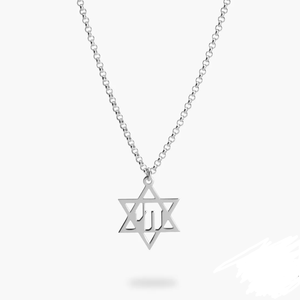 Collier pendentif pour homme en acier inoxydable, fait main, poli miroir, avec motif <span class=keywords><strong>Chai</strong></span> et Étoile de David, cadeau juif - Product Image 1