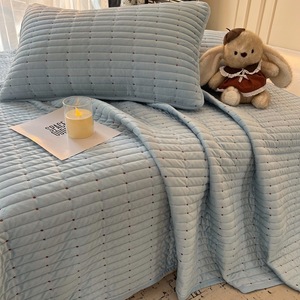 Set di biancheria da letto in pile caldo invernale, trapuntato, leggero, grigio bluastro, copriletto a 3 pezzi con 2 federe - Product Image 2
