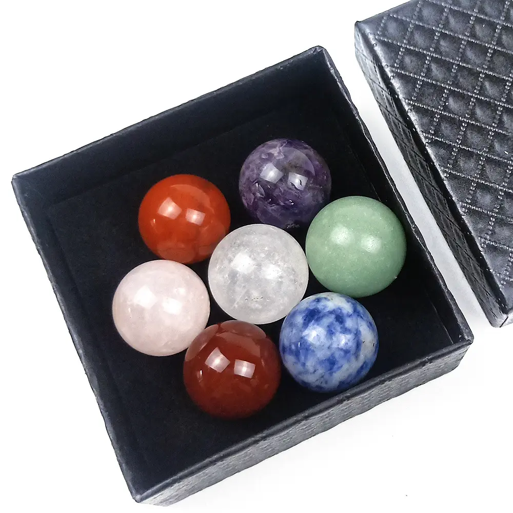 Conjunto de 7 Chakra Bolas de Cristal para Cura Meditação Fengshui Decoração para casa Presente Natural Amor Gemstone Feng Shui Rodada 5 Conjuntos