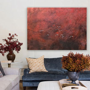 Arte abstracto personalizado al por mayor, pintura de pájaros voladores sobre lienzo rojo puro, decoración de pared Mediana al óleo para proyectos de Hotel - Product Image 1