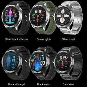 Outdoor Elderly SOS Call Men Fitness Leather ECG PPG Round Shape Amoled Display Wrist Stainless Steel Smart Watch For Women