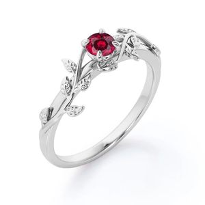 Bague de fiançailles en rubis créé en laboratoire, argent sterling 925 plaqué or 14 carats, sertie de griffes, 0,50 carat, classique, certifiée, élégante - Product Image 1