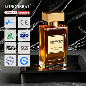 Botella de Perfume Cuadrada de Vidrio de Lujo Personalizada al por Mayor, 30ml 50ml, con Pulverizador y Tapa Dorada - Product Image 1