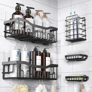 Lot de 5 organiseurs de douche adhésifs sans perçage pour salle de bain avec porte-savon et porte-brosse à dents - Product Image 1