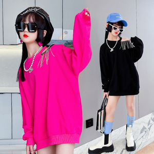 Suéter Rosa Fuerte con Borlas Grandes para Niña, Moda 2021, Negro, 5-15 Años - Product Image 6