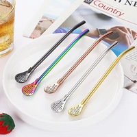 Pailles à thé en acier inoxydable 304 noires, cuillère, filtre à thé Yerba Mate, bombilla réutilisable, outils pour thé en gourde, accessoires de bar