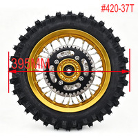Kit de roues de moto tout-terrain CNC 10 pouces avant et arrière, jante en aluminium 1.60-10 avec pneu tout-terrain 3.00-10, disques de frein et pignon # 420