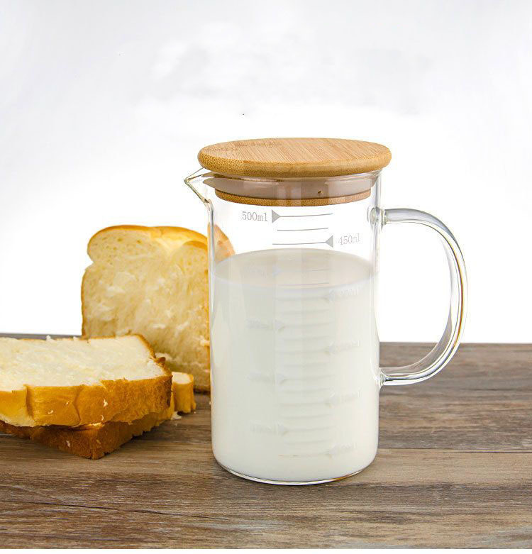 # 500ml Borosilicate Measuring Glass Cup – Heat-Resistant Drinking Glass with Bamboo Lid for Kitchen & Restaurant - View 3