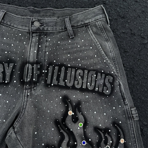 High Distressed Rhinestone Denim <strong>Shorts</strong> Gradient Printed Design Vintage Y2K Hip Hop Streetwear Light Casual Pants for Summer - Product Image 2