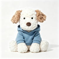 Peluche personnalisée Bouledogue Bouclée avec Sweat à Capuche en Jean Bleu Clair, Jouet en Peluche Assis, Cadeau Compagnon, Adorable Chien en Peluche