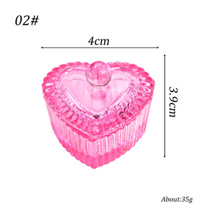Coupe à ongles en verre plaqué couleur aurore en forme de cœur avec couvercle, récipient coloré pour la décoration des ongles en acrylique pour salon de manucure - Product Image 6
