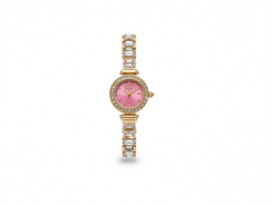 Orologio da donna con quadrante rosa, bracciale in cristallo placcato oro, elegante gioiello rotondo alla moda, regalo - Product Image 1