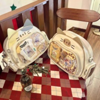 Tas Ransel Kawaii Transparan dengan Kantong Depan untuk Menampilkan Pin Sekolah, Tas Selempang Ita