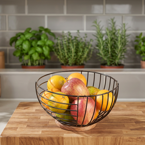 Panier à fruits rond en métal pour la cuisine, 40x40x25cm, design minimaliste durable, conteneur alimentaire à un seul niveau - Product Image 6