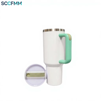 SCCFMM Gobelet isotherme mince 40oz vierge pour sublimation, en acier inoxydable, avec poignée colorée, bouteille d'eau pour voiture et de voyage, bouteille à bec