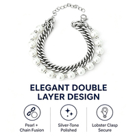 Bracelet unisexe réglable en acier inoxydable à double couche avec chaîne cubaine et perles de style classique Boli