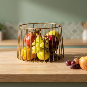 Round <b>Metal</b> Fruit <b>Basket</b> Storage Container Minimalist Kitchen Decor Durable Standing Type 2.0-3.0L Capacity - Product Image 1