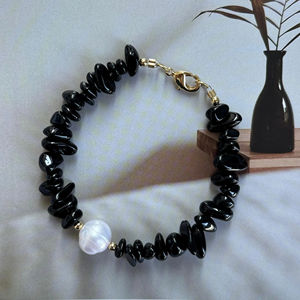 Pulsera Unisex de Obsidiana Negra Natural con Cristal de Sanación Energética y Dije de Perla Auténtica - Product Image 5