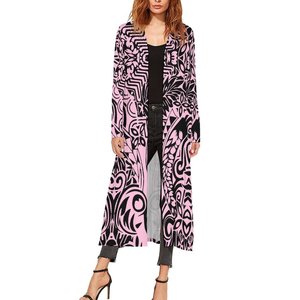 New Factory Wholesale Price Custom <strong>Plus</strong> <strong>Size</strong> Long Sleeve <strong>Trench</strong> <strong>Coats</strong> Tonga Polynesian Print Ladies Open Front Kimono Cardigan - Product Image 3