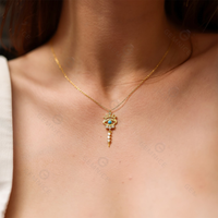 Collier Gemnel en Turquoise et Oeil Turc Blanc CZ, Plaqué Or 14K, Pendentif Soleil S925 à Griffes, Chaîne Câble, Bijoux