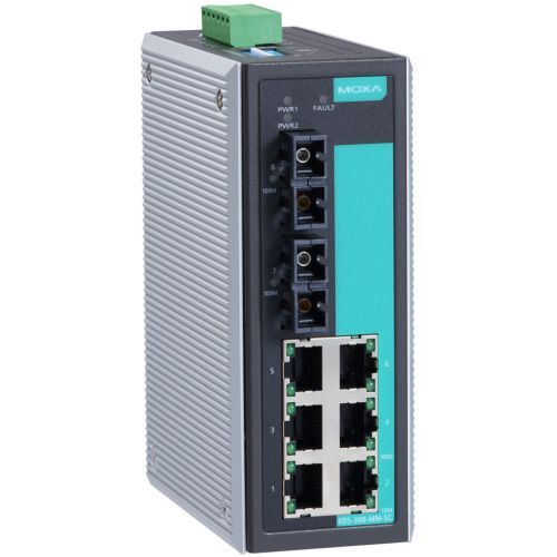 Moxa EDS-308-SS-SC-T DIN Rail Unmanaged Switch 8 Port 8x1000Mbps RJ45 Ethernet Industrial Network Device IEEE 802.3 24V