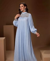 Robe longue de luxe islamique pour femme RO997, manches lanternes, fluide, modeste, ornée de strass, idéale pour mariage