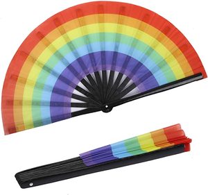 Guansen Eco-Friendly Large Folding <b>Handheld</b> <b>Fan</b> Angel Style Custom Logo UV Printed Oxford Satin Fabric Carved Flower Bamboo - Product Image 1