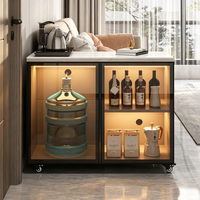 Meuble de salon mobile avec plateau en pierre, rangement amovible et portes vitrées - Table d'appoint tout-en-un pour petits appartements
