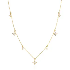 Женское колье Carline, простое колье со звездами, 925, серебряное позолоченное ожерелье с цирконием, ожерелье со звездами, подарочное ювелирное изделие