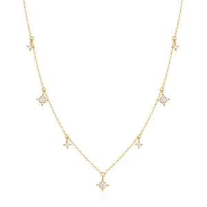 Carline Simple Star Necklace for Women 925 Silver Gold Plated Necklace Zircon Stacked Necklaces with Star Charm Jewelry Gift