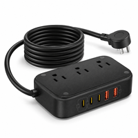 2 Soket Ekstensi Stopkontak 3 Port USB-C 2 Port USB-A Kabel 1m Hitam Desain Aman ABS 15A 240V Ramah Lingkungan Efisiensi Tinggi