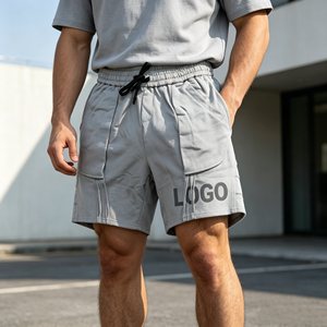 Shorts pour hommes gris déchirés, style Bermuda, taille mi-haute, avec cordon de serrage, en coton décontracté, respirant, pour le sport et les loisirs - Product Image 1