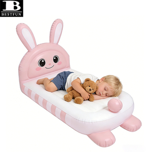<span class=keywords><strong>Lit</strong></span> gonflable pour enfants en forme de lapin rose, matelas pneumatique floqué pour tout-petits, meuble de sol durable pour la maison, le camping en plein air et les nuits à la maison - Product Image 4