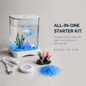 Mini aquarium en acrylique pour bureau, aquarium LED, petit bol à poissons Betta, cube d'eau décoratif pour bureau intérieur - Product Image 5